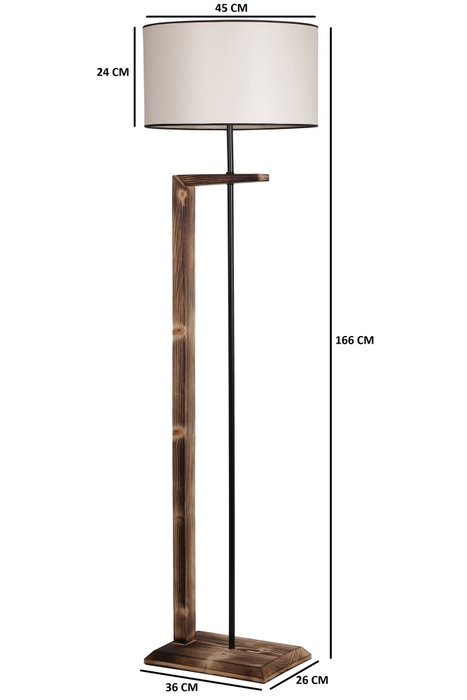 Opviq Lámpara de Pie de Madera y Metal con Pantalla de Tela Marrón y Crema